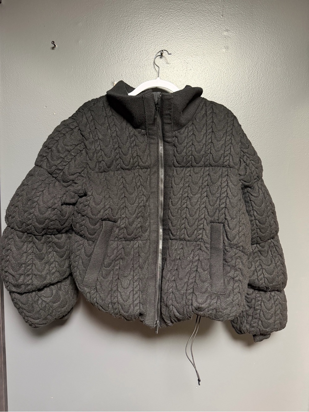 NWOT All In Motion Charcoal Gray Cable Knit Puffer Jacket Size XL Quilted